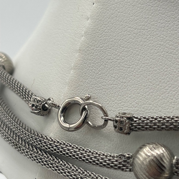 60" Silver Tone Mesh Necklace With Textured Bead Accents - Picture 6 of 11